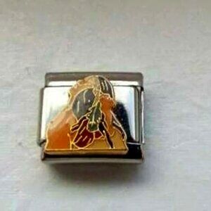 Enamel Native American couple 9mm stainless steel italian charm bracelet link